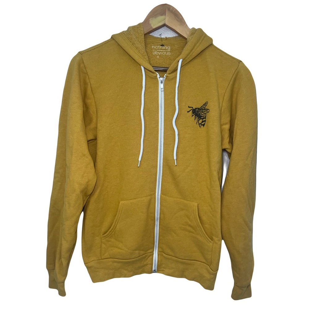 Nothing Obvious Gold Mustard Yellow Zip-Up Hoodie Bumble Bee Design Size Small